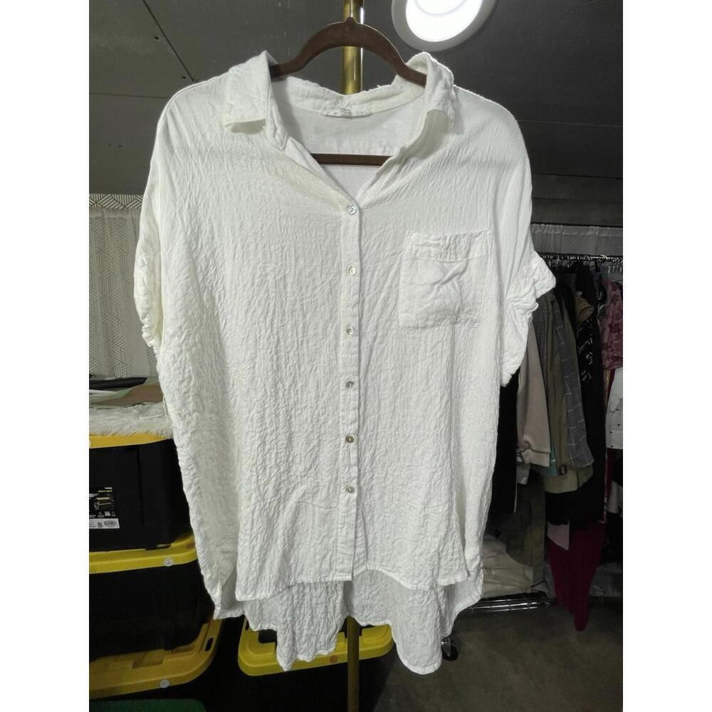 Jane + Delancey Women's White Button Up Short Sleeve Collared Top Sz M
